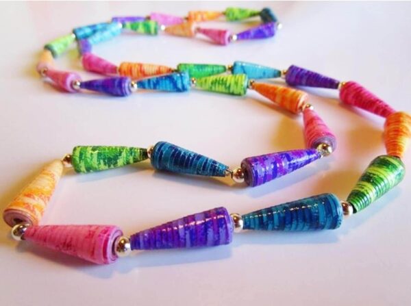 Cute Paper-Beaded Stainless Steel-Beaded Multicolor Cones Necklace