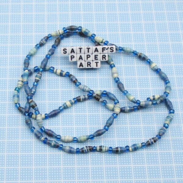 Delicate Paper-Beaded Glass-Beaded Shades of Blue Necklace