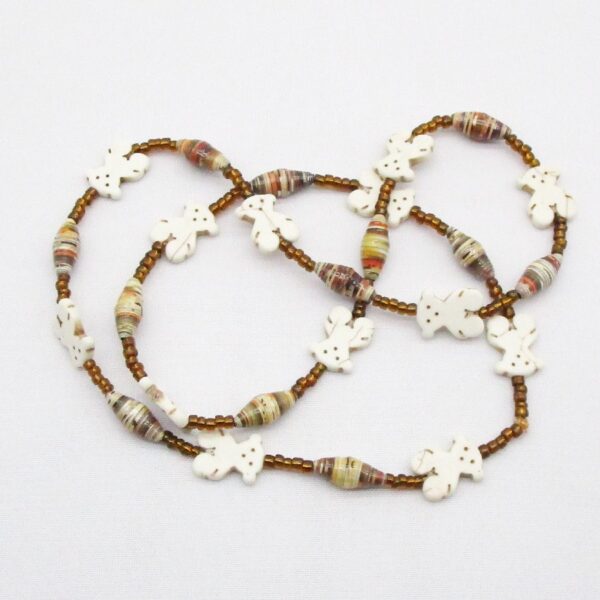 Cool Paper, Bone, & Glass-Beaded Shades of Brown & Ivory Tous Bear Necklace