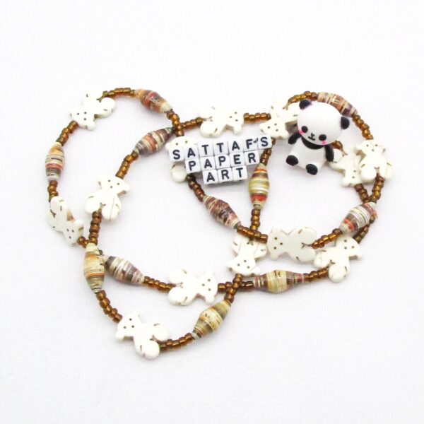 Cool Paper, Bone, & Glass-Beaded Shades of Brown & Ivory Tous Bear Necklace