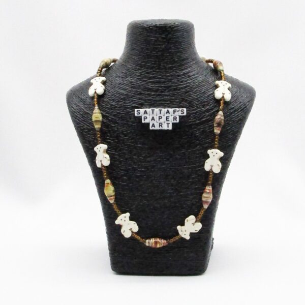 Cool Paper, Bone, & Glass-Beaded Shades of Brown & Ivory Tous Bear Necklace