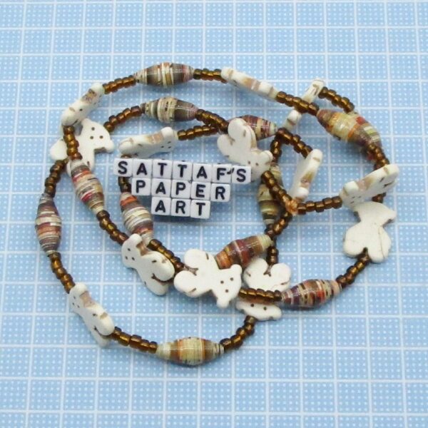 Cool Paper, Bone, & Glass-Beaded Shades of Brown & Ivory Tous Bear Necklace