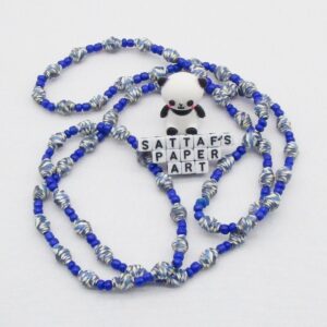 Beautiful Paper-Beaded Glass-Beaded Royal Blue & White Necklace