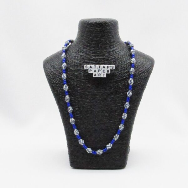 Beautiful Paper-Beaded Glass-Beaded Royal Blue & White Necklace