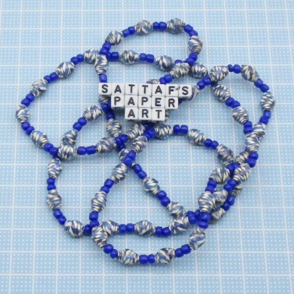 Beautiful Paper-Beaded Glass-Beaded Royal Blue & White Necklace