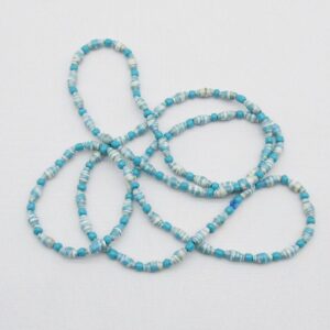 Fresh Paper-Beaded Glass-Beaded Aqua & White Necklace