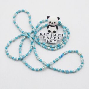 Fresh Paper-Beaded Glass-Beaded Aqua & White Necklace