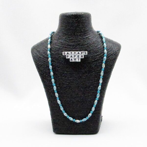 Fresh Paper-Beaded Glass-Beaded Aqua & White Necklace