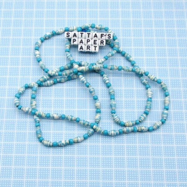 Fresh Paper-Beaded Glass-Beaded Aqua & White Necklace