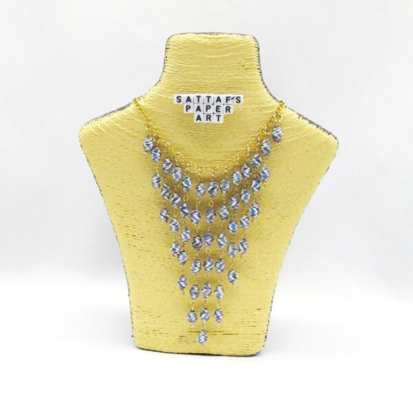 Elegant Aesthetic Paper Beaded Blue White & Golden Cascade Necklace