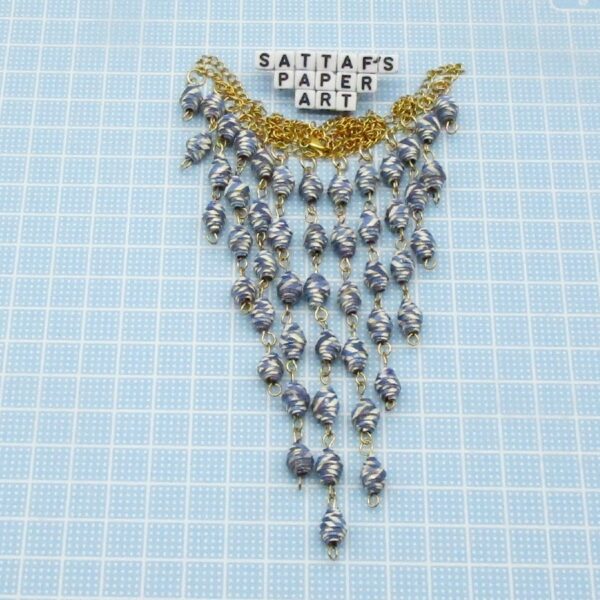 Elegant Aesthetic Paper Beaded Blue White & Golden Cascade Necklace