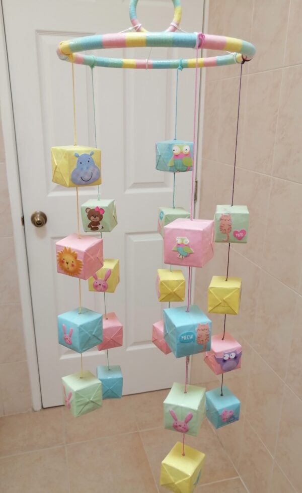 Pastel Colored Cubes with Animals Baby Mobile MO-5