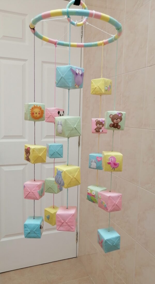 Pastel Colored Cubes with Animals Baby Mobile MO-5