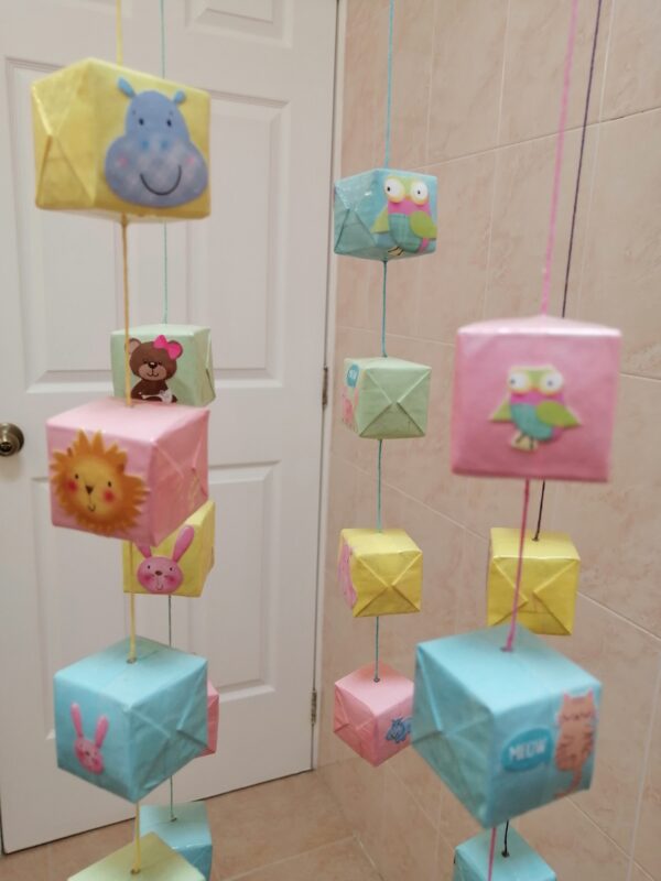 Pastel Colored Cubes with Animals Baby Mobile MO-5