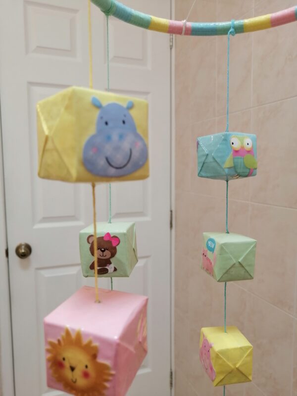 Pastel Colored Cubes with Animals Baby Mobile MO-5