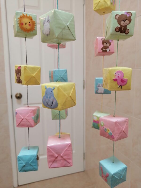 Pastel Colored Cubes with Animals Baby Mobile MO-5