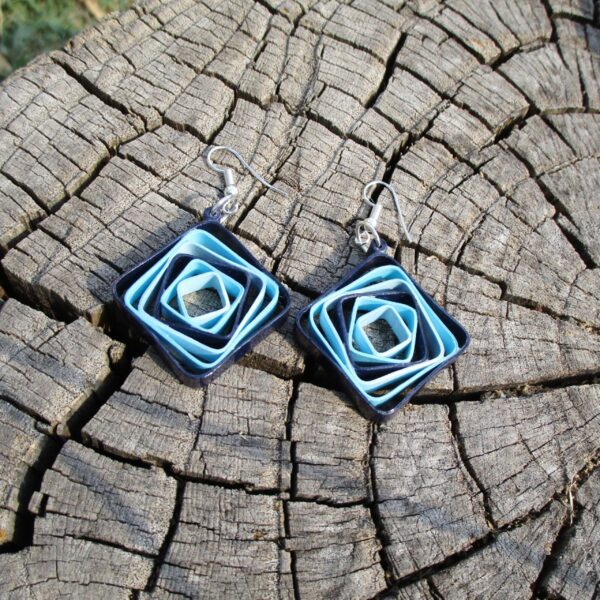 Aretes Colgantes de Vortex Cuadrado Azul Cielo & Azul Marino (AR-16)