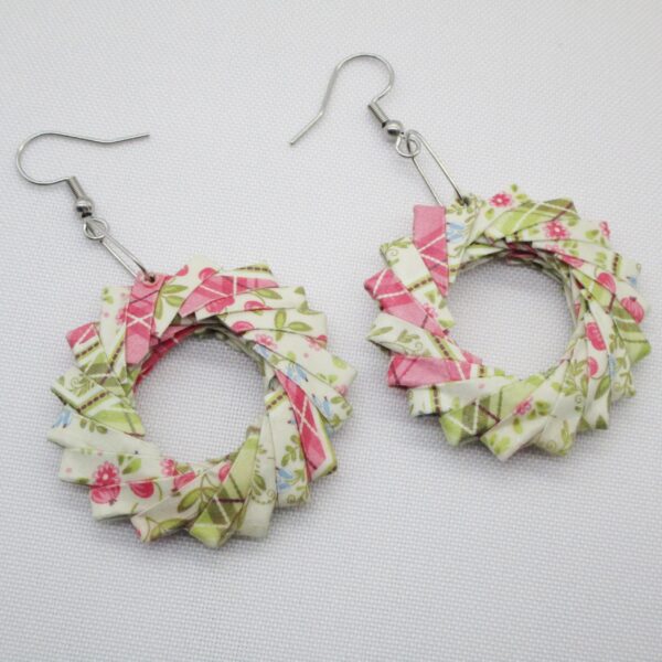 Aretes Colgantes de Corona de Origami Modular en Colores Rosa, Azul, Verde, y Blanco (AR-27)