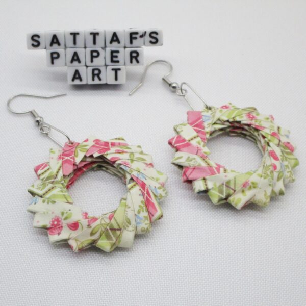 Aretes Colgantes de Corona de Origami Modular en Colores Rosa, Azul, Verde, y Blanco (AR-27)