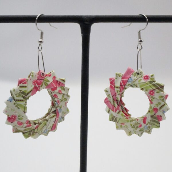 Aretes Colgantes de Corona de Origami Modular en Colores Rosa, Azul, Verde, y Blanco (AR-27)