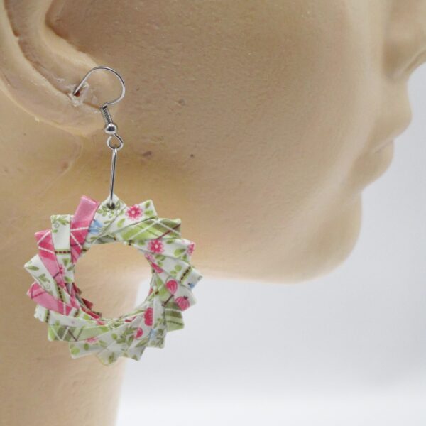 Aretes Colgantes de Corona de Origami Modular en Colores Rosa, Azul, Verde, y Blanco (AR-27)