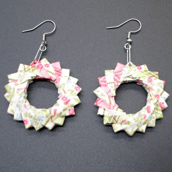 Aretes Colgantes de Corona de Origami Modular en Colores Rosa, Azul, Verde, y Blanco (AR-27)