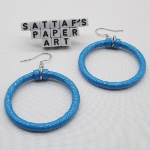 Aretes Colgantes de Aro Grande Azul Rey (AR-3)