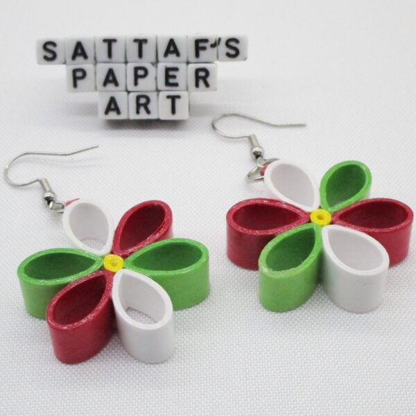 Aretes Colgantes en Forma de Flor Verde, Blanco & Rojo (AR-43)