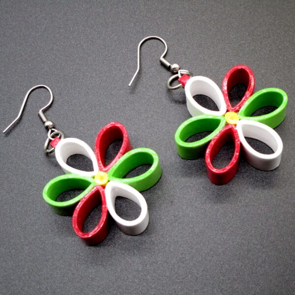 Aretes Colgantes en Forma de Flor Verde, Blanco & Rojo (AR-43)