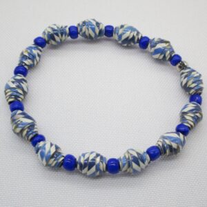 Pulsera Elástica de Cuentas de Papel y Cuentas de Vidrio Azul Rey (PU-11)