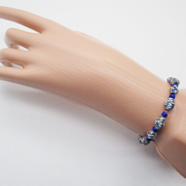 Pulsera Elástica de Cuentas de Papel y Cuentas de Vidrio Azul Rey (PU-11)