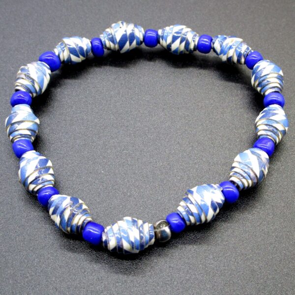 Pulsera Elástica de Cuentas de Papel y Cuentas de Vidrio Azul Rey (PU-11)