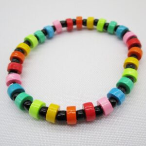 Pulsera Juvenil y Divertida Elástica de Cuentas de Papel Multicolor y Abalorios de Vidrio Negro (PU-22)