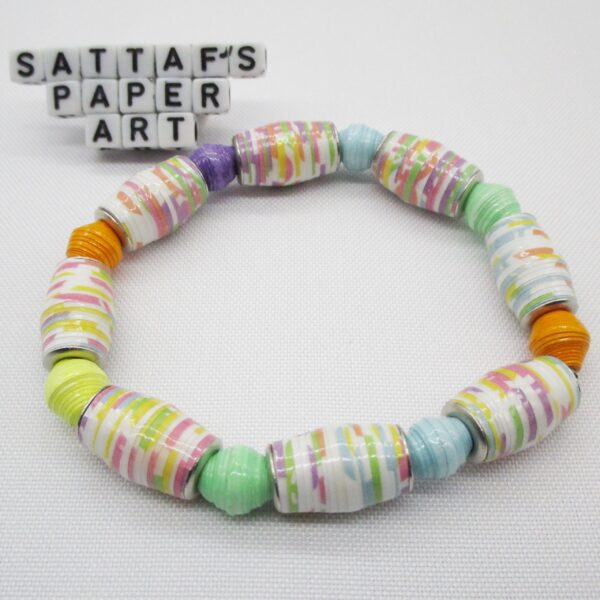 Pulsera Tierna Elástica de Cuentas de Papel de Barril y Cuentas Redondas en Tonos Pastel (PU-23)