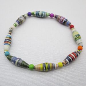 Pulsera Elástica de Cuentas de Papel Multicolor Combinadas con Abalorios de Resina (PU-25)