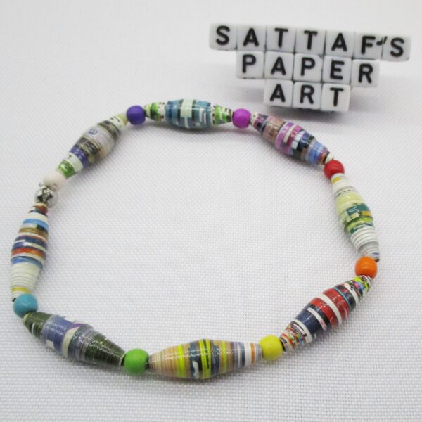 Pulsera Elástica de Cuentas de Papel Multicolor Combinadas con Abalorios de Resina (PU-25)