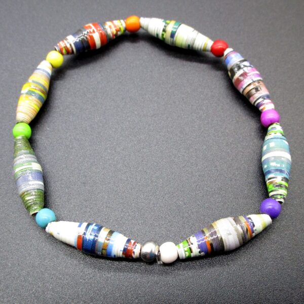 Pulsera Elástica de Cuentas de Papel Multicolor Combinadas con Abalorios de Resina (PU-25)