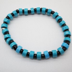 Pulsera Elástica de Cuentas de Papel Azules Combinadas con Abalorios de Vidrio Negro (PU-38)