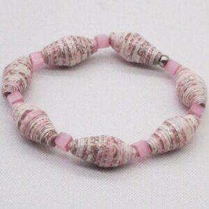 Pulsera Elástica Tierna de Cuentas de Papel Rosas Combinadas con Abalorios Cúbicos de Resina Rosa (PU-49)