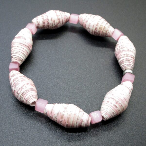 Pulsera Elástica Tierna de Cuentas de Papel Rosas Combinadas con Abalorios Cúbicos de Resina Rosa (PU-49)