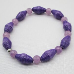 Pulsera Elástica de Cuentas de Papel y Cuentas de Piedra Natural Violeta (PU-6)