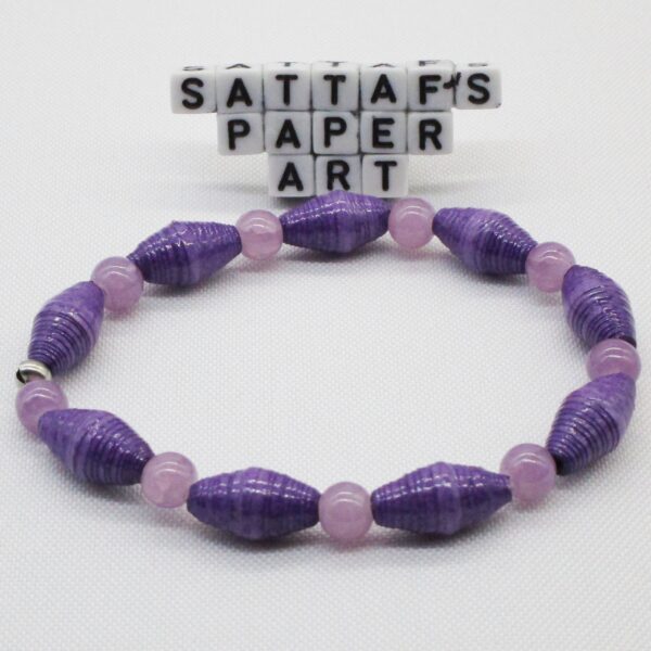 Pulsera Elástica de Cuentas de Papel y Cuentas de Piedra Natural Violeta (PU-6)