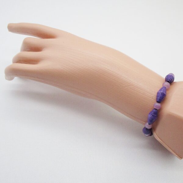 Pulsera Elástica de Cuentas de Papel y Cuentas de Piedra Natural Violeta (PU-6)