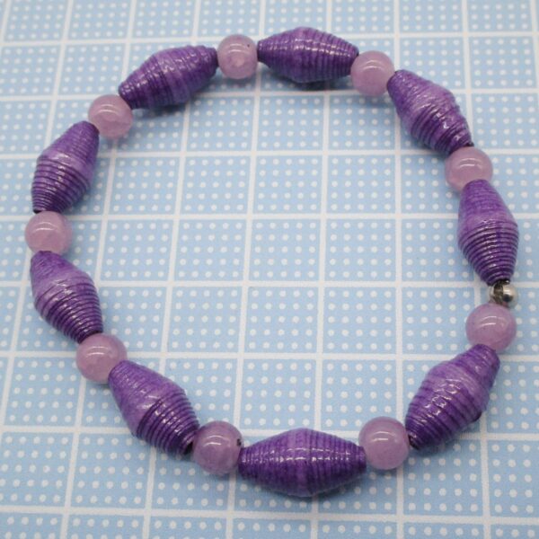 Pulsera Elástica de Cuentas de Papel y Cuentas de Piedra Natural Violeta (PU-6)