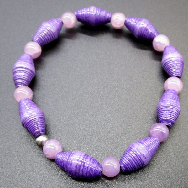 Pulsera Elástica de Cuentas de Papel y Cuentas de Piedra Natural Violeta (PU-6)